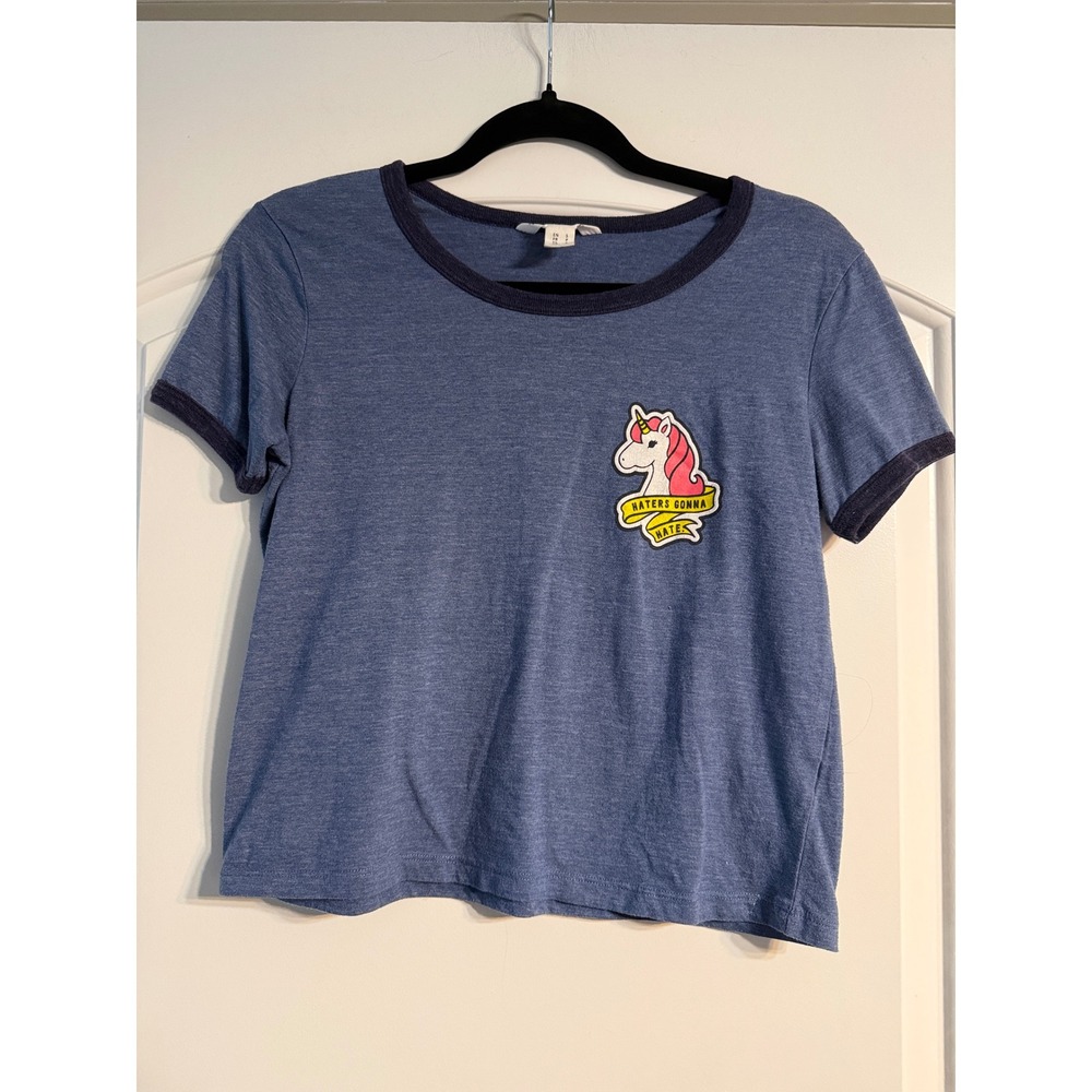 Urban Heritage T-Shirt Small Blue Unicorn Haters Gonna Hate Ringer Tee